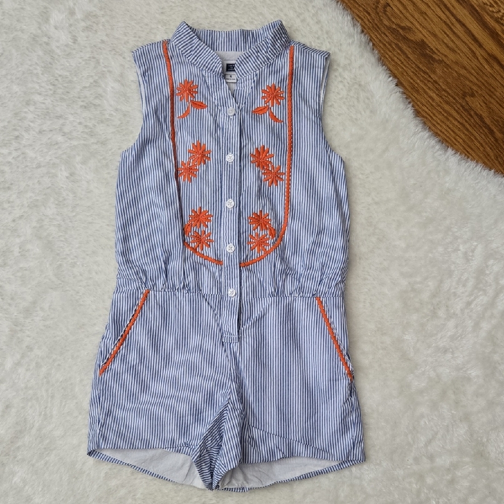 Janie and Jack Blue/Orange Romper, Girls 6, Great Condition
